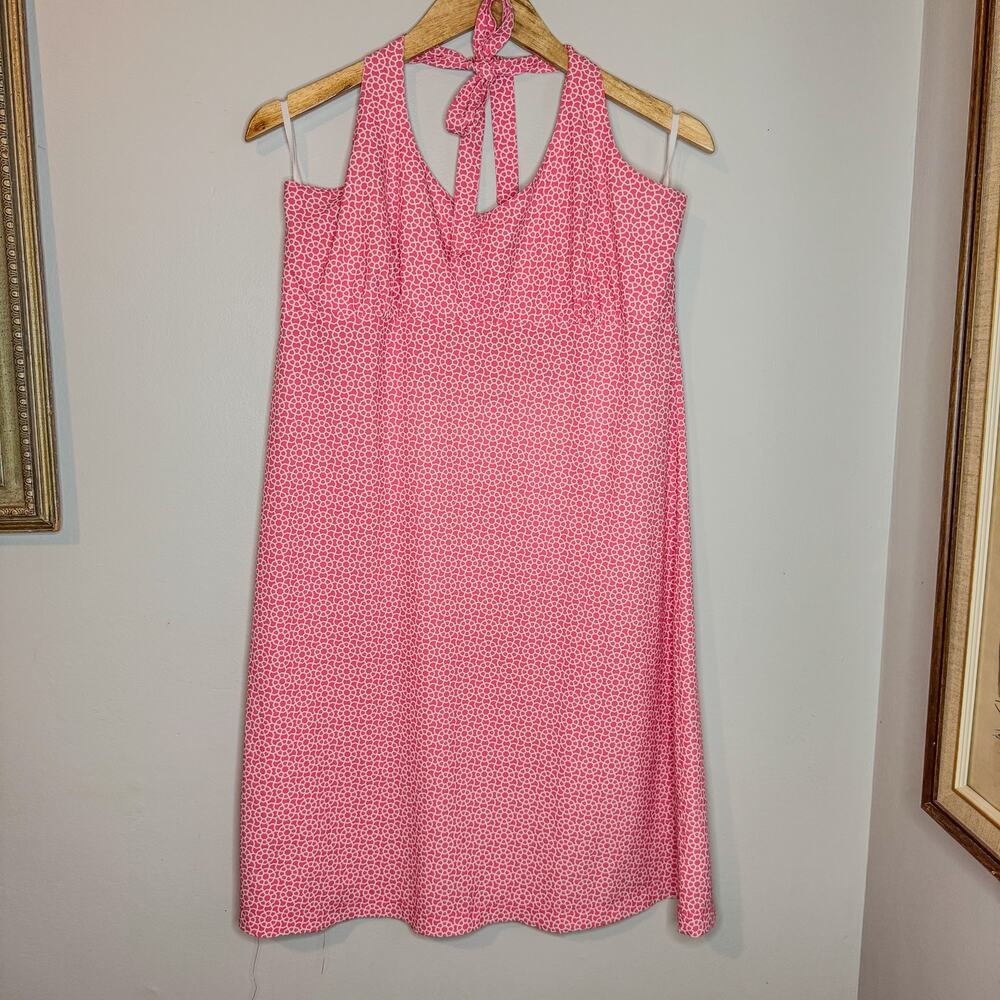 Columbia Pink Geometric Print Halter Dress Backless Summer Sun Dress Large